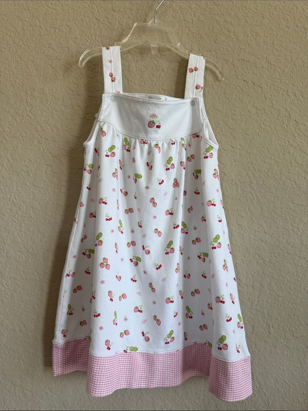 Kissy Kissy White Strawberry Print Sleeveless sun dress with Pink Trim